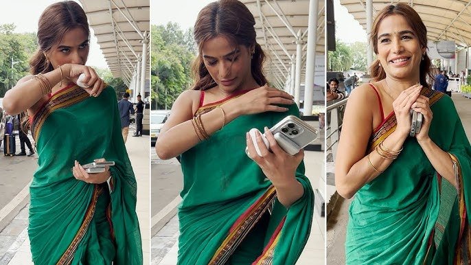 Poonam Pandey Radiates Grace in Green Saree bollywoodlifes.in