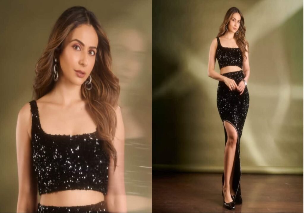 Rakul Preet Singh Stuns in a Black Sequin Co-Ord with a Bold Thigh-High Slit